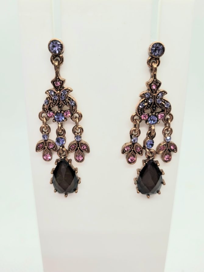 Crystal pink purple drop earrings