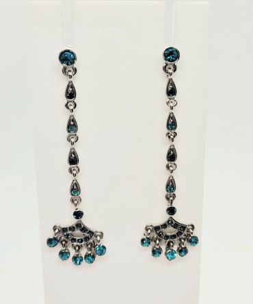 Blue crystal long drop earrings