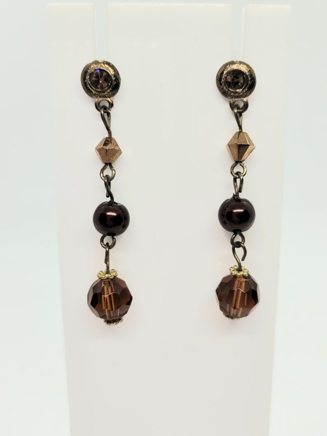 Brown bead drop earrings