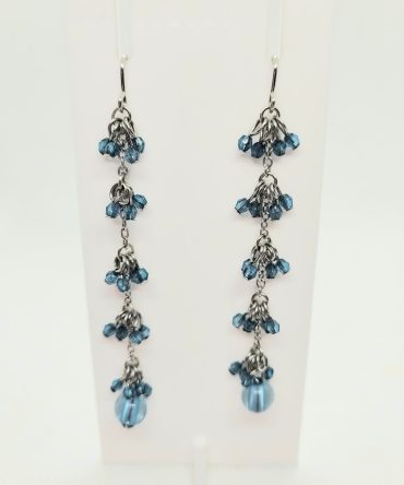 Blue silver long drop earrings