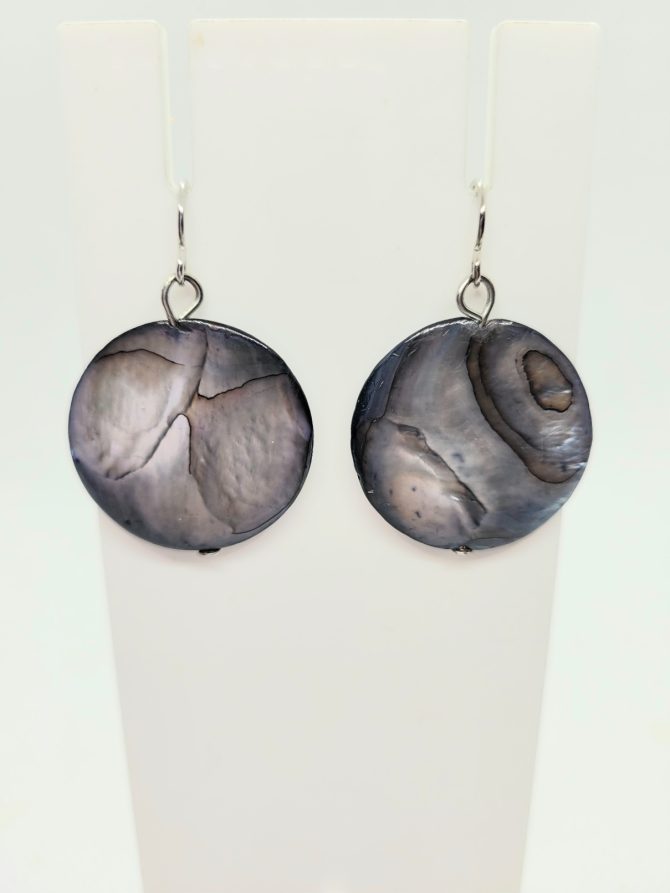 Blue grey disc earrings