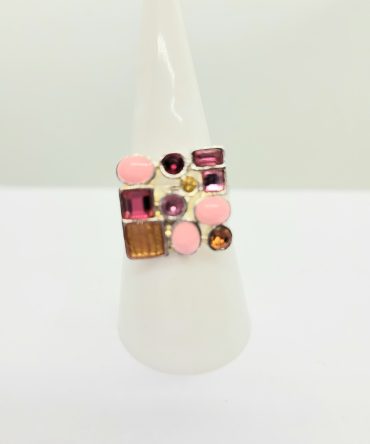 Pink red multi gem ring