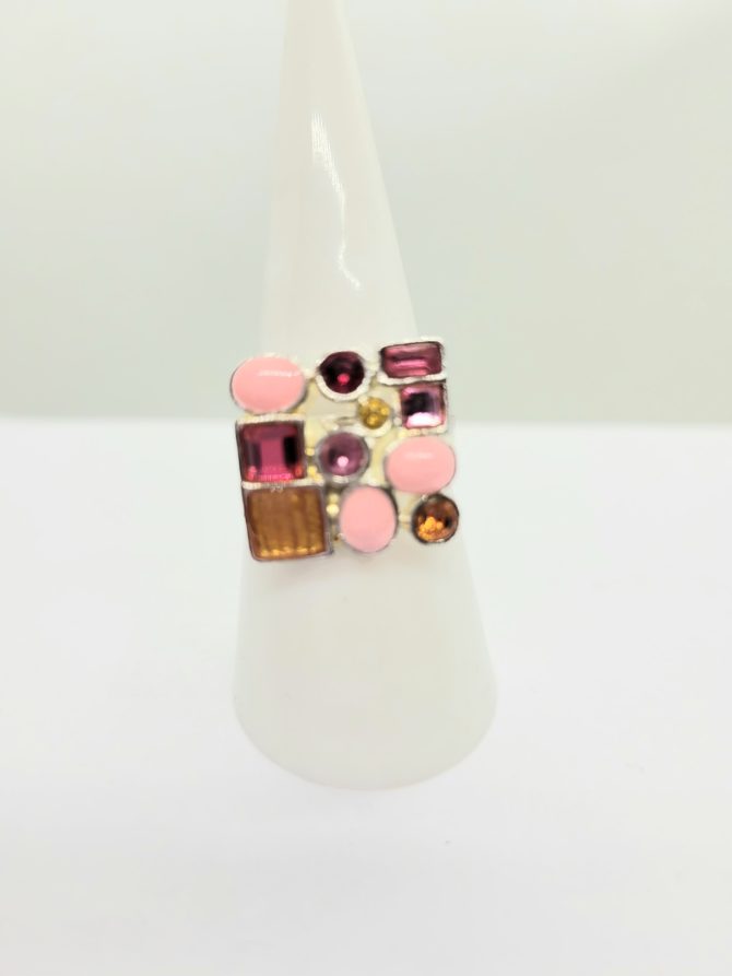 Pink red multi gem ring