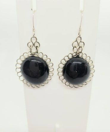 Black circle drop earrings