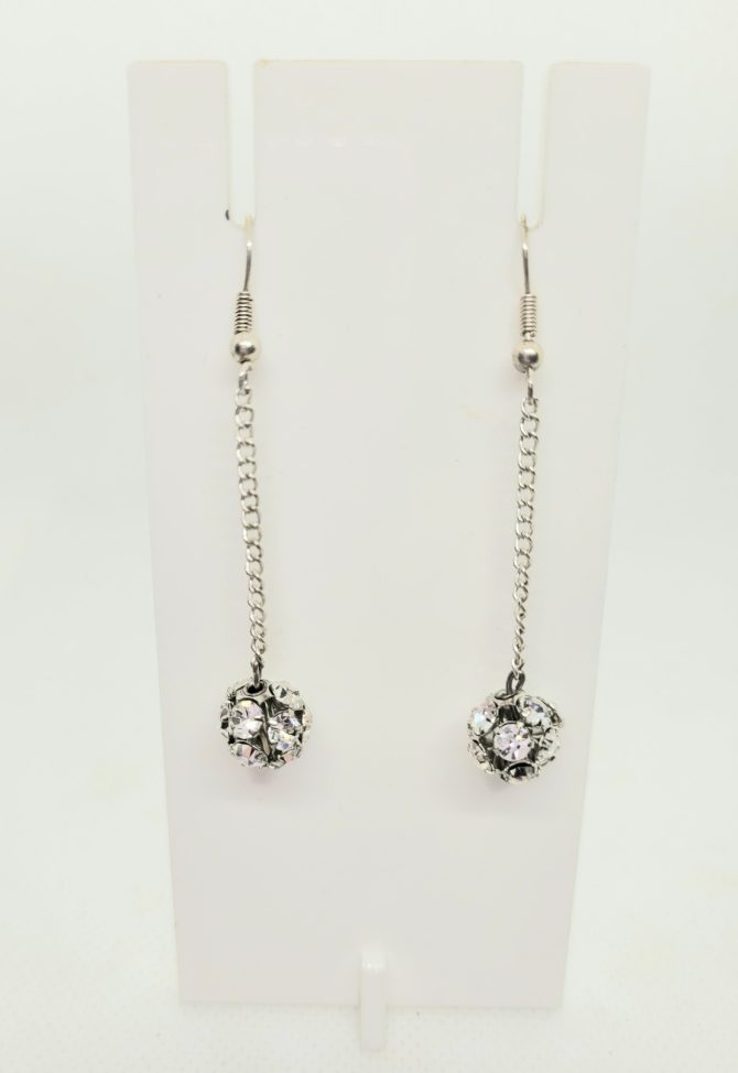 Crystal ball long drop earrings