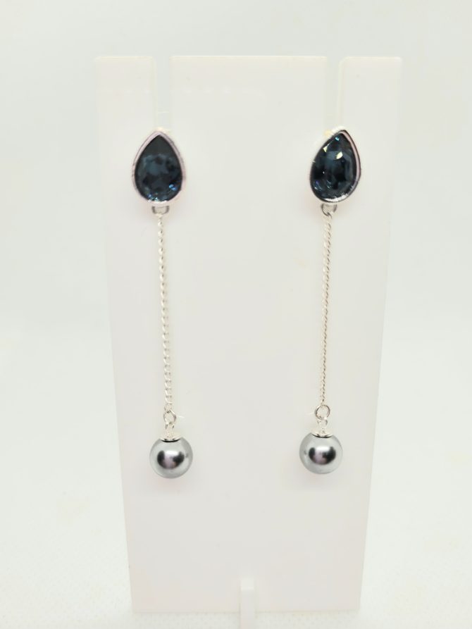Blue crystal pearl earrings