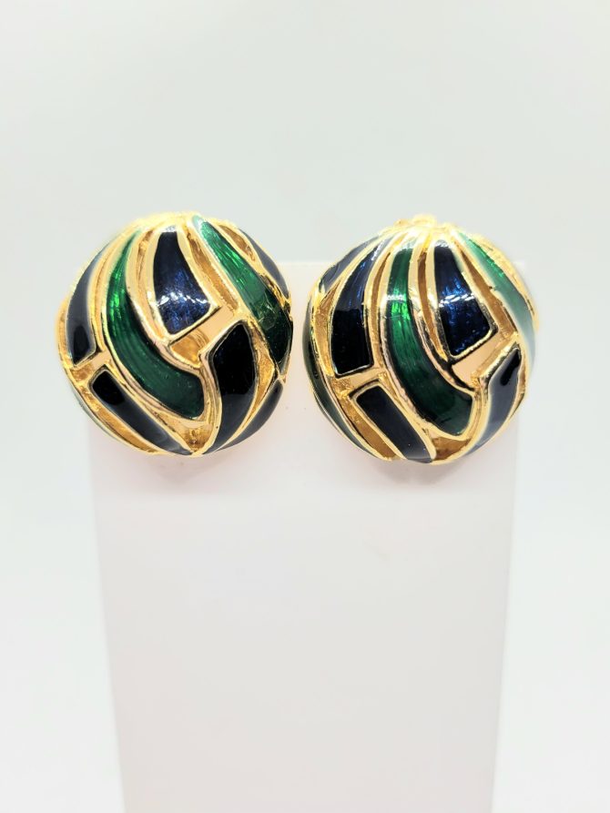 Blue green earrings clip on