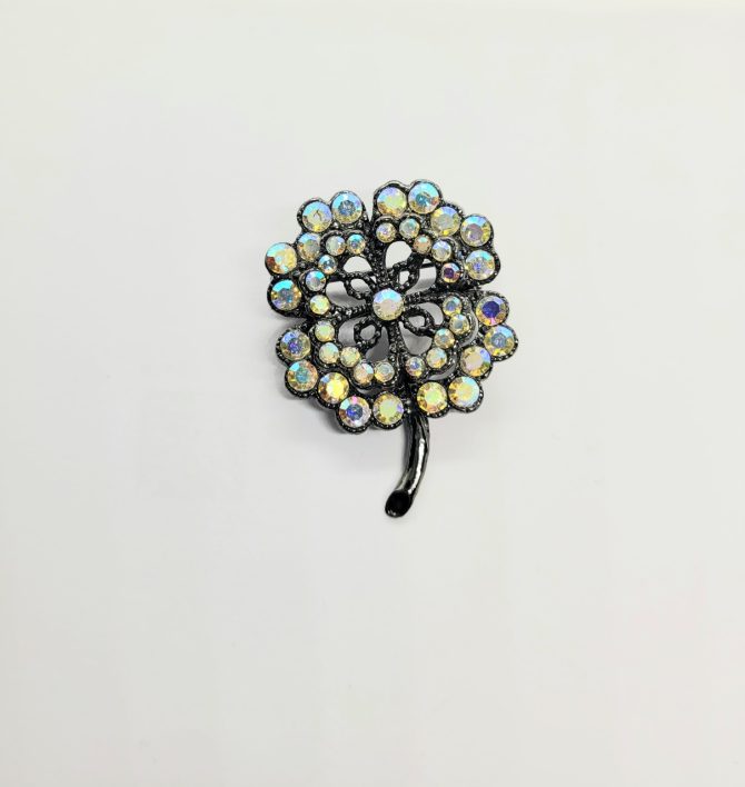 Small black flower sparkle brooch