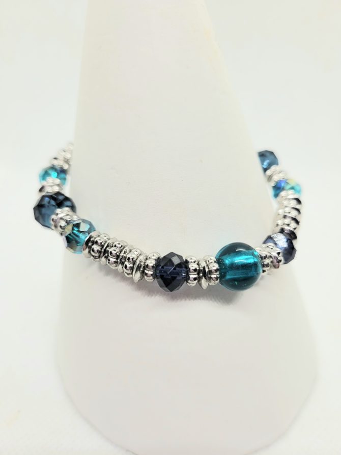 Blue bead silver bracelet