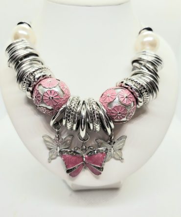 Hoop red silver necklace