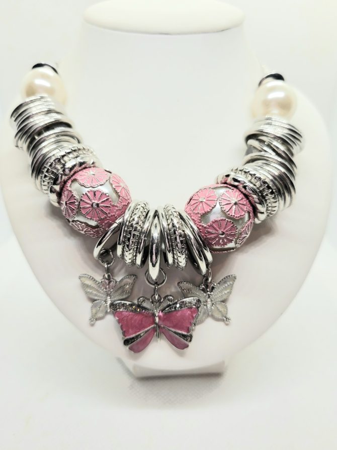 Hoop red silver necklace