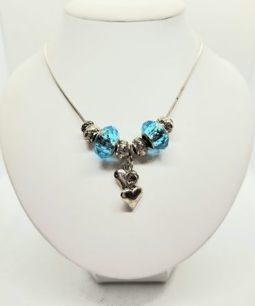 Blue bead heart necklace