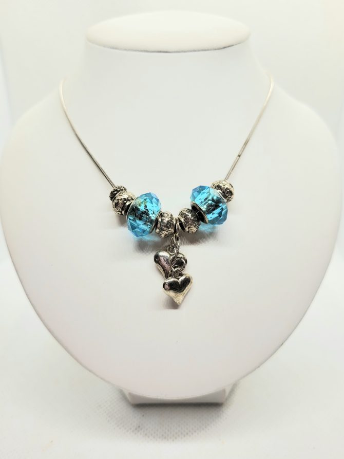 Blue bead heart necklace