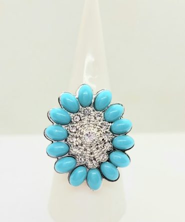 Blue oval flower ring