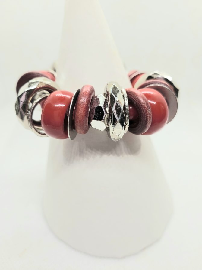 Hoop red silver bracelet