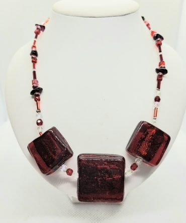 Red square statement necklace