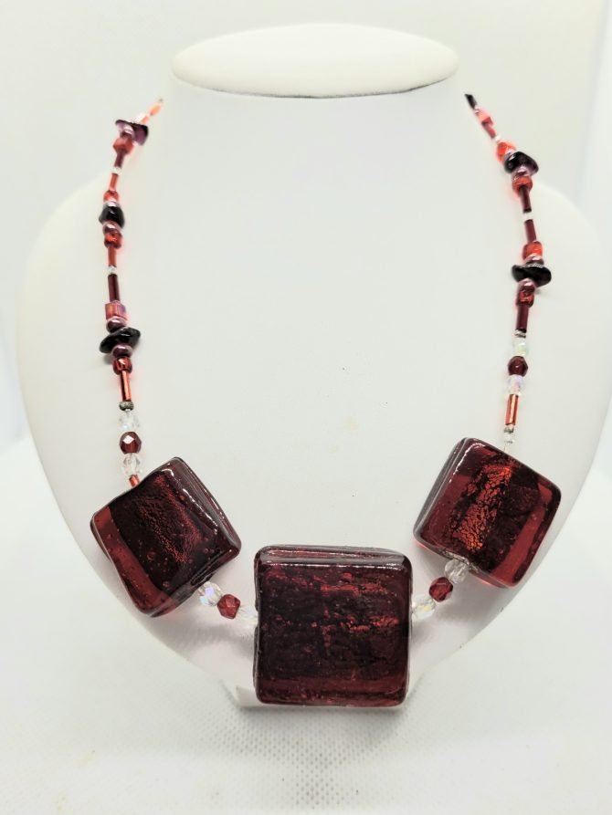 Red square statement necklace