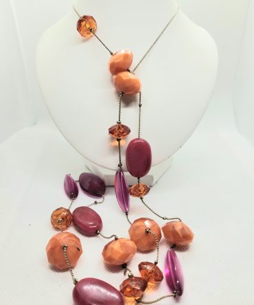 Orange red pink bead necklace