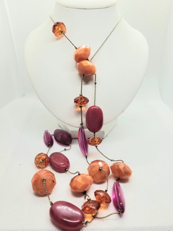Orange red pink bead necklace