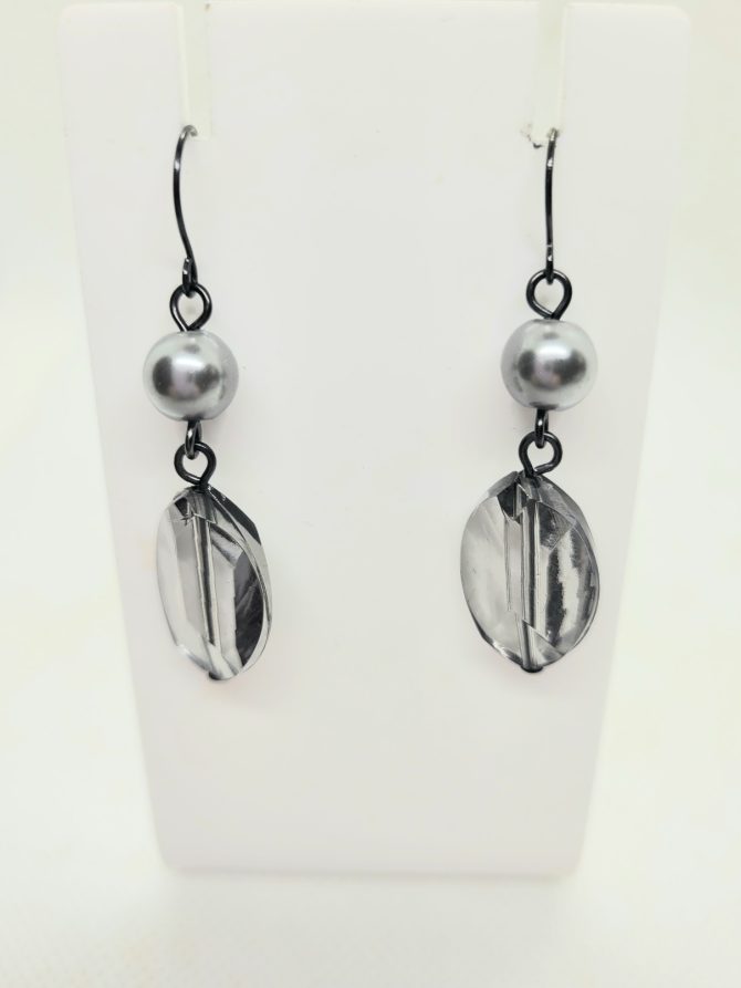 Grey bead drop earrings