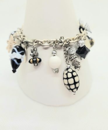 Black white charm bracelet