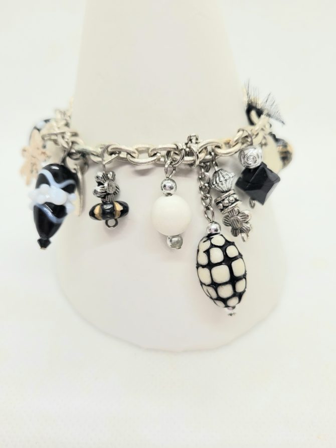 Black white charm bracelet